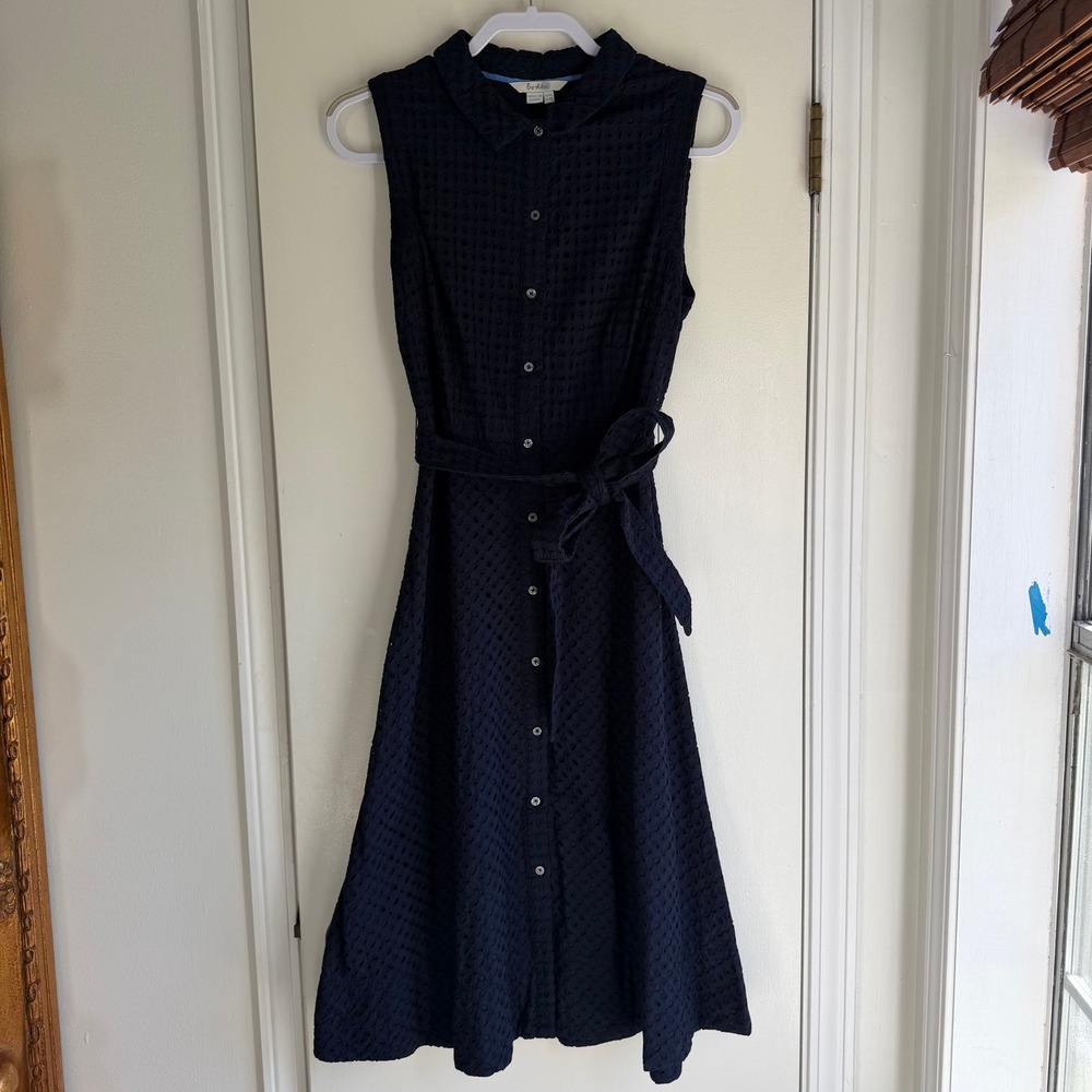 Boden Navy Blue Cotton Eyelet Sleeveless Midi Shirt Dress WW254 US 10L